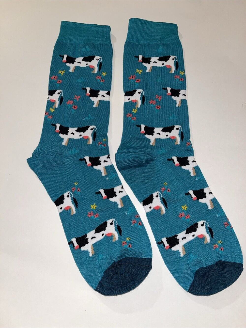 Cow Teal Socks Brand New! one size fits US size 6-10 UNISEX/Men/Women